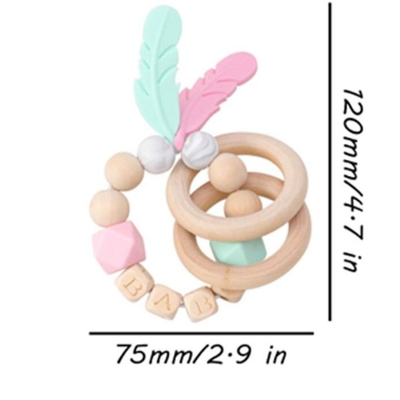 Feather Dream Catcher Baby Teething Ring, Silicone & Beech Wood, Montessori Toy - Picture 4 of 6
